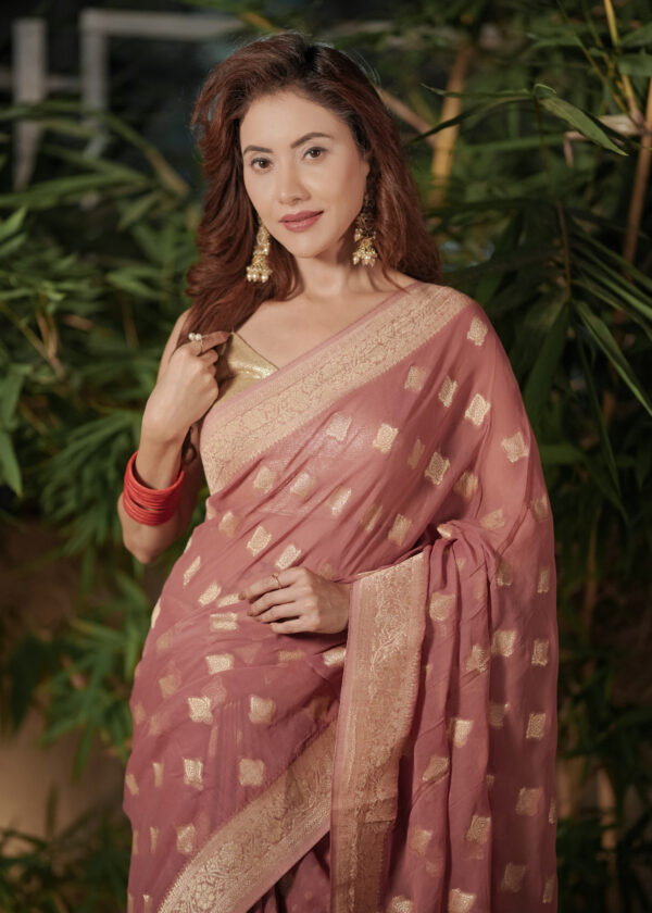 Khaddi Georgette Turkish Rose & Golden