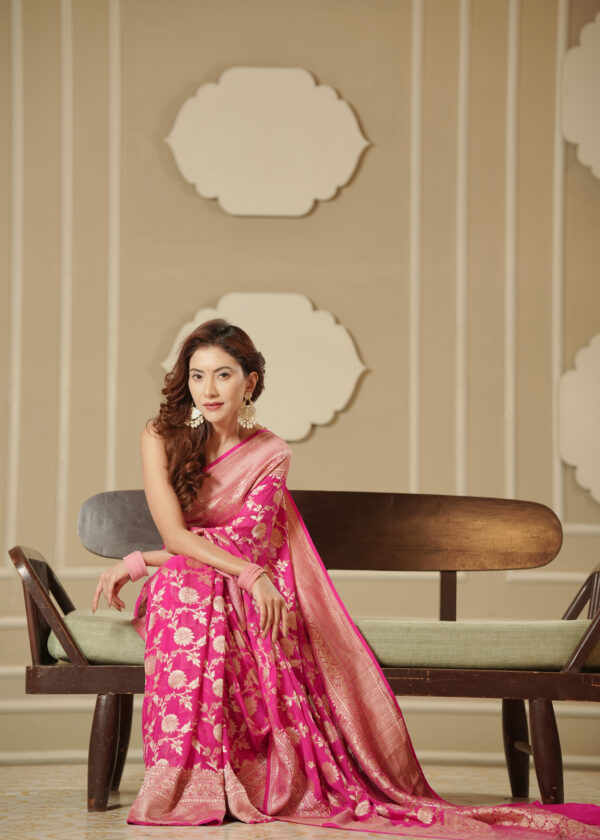 Pure Khaddi Georgette Magenta & Golden