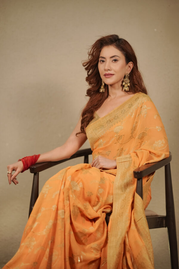 Khaddi Georgette Mango Yellow