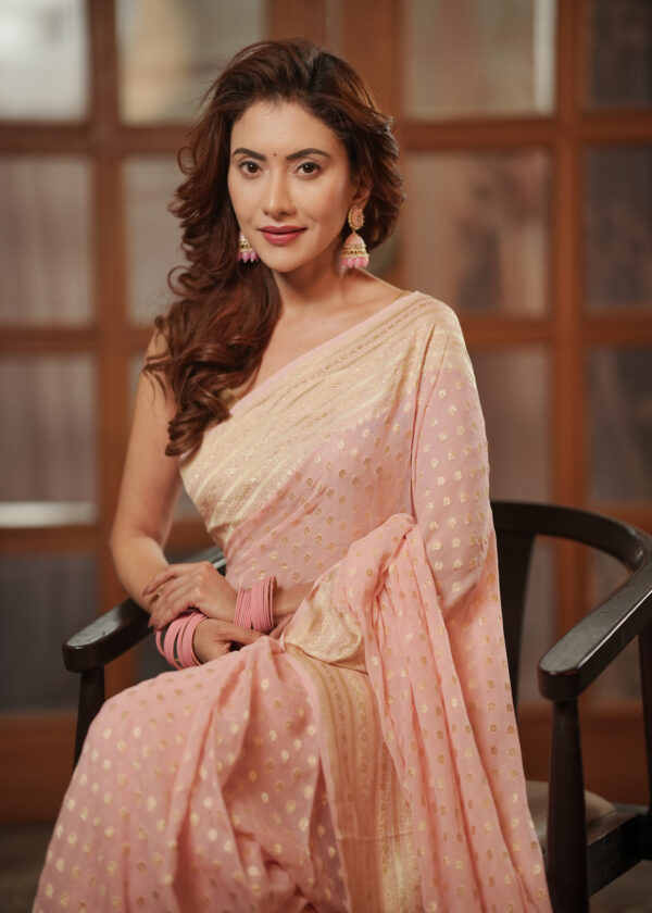 Pure Khaddi Georgette Pale Pink & Golden